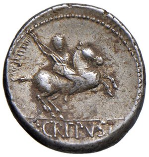 reverse: Crepusia - Pub. Crepusius - Denario (82 a.C.) Testa di Apollo a d. -  R/ Cavaliere a d. - B. 1; Cr. 361/1 AG (g 3,90). BB