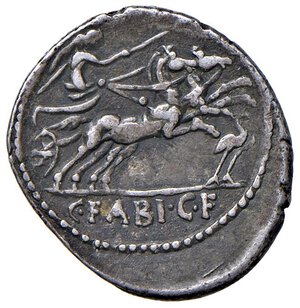 reverse: Fabia - C. Fabius C. f. Hadrianus - Denario (102 a.C.) Testa velata di Cibele a d. -  R/ La Vittoria su biga a d. - B. 14; Cr. 322/1b AG (g 3,93). qBB