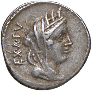 obverse: Fabia - C. Fabius C. f. Hadrianus - Denario (102 a.C.) Testa velata di Cibele a d., dietro, EX A PV -  R/ La Vittoria su biga a d. - Cr. 322/1b AG (g 3,99). qBB