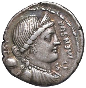 obverse: Farsuleia - L. Farsuleius Mensor - Denario (75 a.C.) Busto della Libertà a d., dietro, SC e cappello frigio - R/ Roma su biga accoglie un personaggio - B. 2; Cr. 392/1b AG (g 3,81). BB