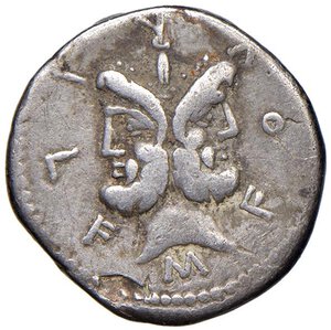 obverse: Furia - M. Furius L. f. Philus - Denario (119 a.C.) Testa di Giano -  R/ Roma stante a s. incorona un trofeo - B. 18; Cr. 281/1 AG (g 3,81). qBB