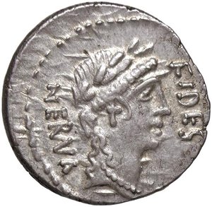 obverse: Licinia - A. Licinius Nerva - Denario (47 a.C.) Busto laureato della Fedeltà a d. - R/ Cavaliere a d. colpisce un nemico a terra - B. 23; Cr. 454/2 AG (g 4,05). SPL/qSPL