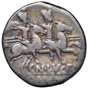 reverse: Lucretia - Cn. Lucretius Trio - Denario (136 a.C.) Testa di Roma a d. -  R/ I Dioscuri a d. - B. 1; Cr. 237/1 AG (g 3,76). MB+/MB