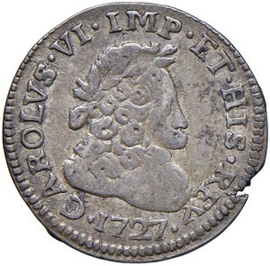 obverse: MILANO Carlo VI (1711-1740) 10 Soldi 1727 - MIR 416/5 AG (g 1,73) R Piccola mancanza di metallo al bordo. qBB