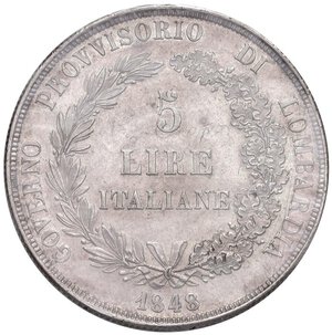 reverse: MILANO Governo provvisorio (1848) 5 Lire 1848 - Gig. 3c AG R Sigillata SPL/SPL+ da Francesco Cavaliere. SPL/SPL+