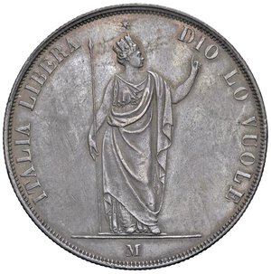 obverse: MILANO Governo provvisorio (1848) 5 Lire 1848 - Gig. 3 AG (g 24,99) Bella patina, segni da contatto. Ex asta Sincona 69, lotto 667. SPL