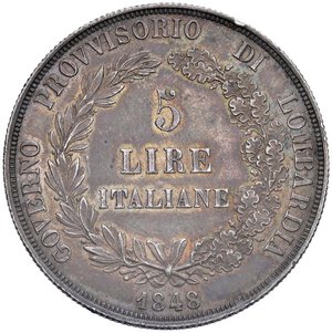 reverse: MILANO Governo provvisorio (1848) 5 Lire 1848 - Gig. 3b AG (g 24,99) Colpetto al bordo.. BB-SPL