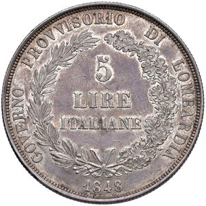 reverse: MILANO Governo provvisorio (1848) 5 Lire 1848 - Gig. 3c AG (g 25,00) R. BB+/qSPL