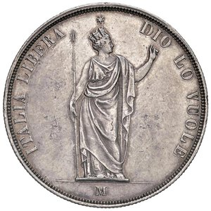 obverse: MILANO Governo Provvisorio (1848) 5 Lire 1848 - Gig. 3a AG (g 24,99) Colpetti al R/. qSPL/BB