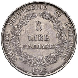 reverse: MILANO Governo Provvisorio (1848) 5 Lire 1848 - Gig. 3a AG (g 24,99) Colpetti al R/. qSPL/BB