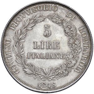 reverse: MILANO Governo provvisorio (1848) 5 Lire 1848 - Gig. 3 AG (g 24,99). BB-SPL