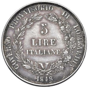 reverse: MILANO Governo Provvisorio (1848) 5 Lire 1848 - Gig. 3a AG (g 25,00) Graffietti sui campi al D/. BB