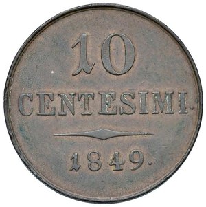 reverse: MILANO Francesco Giuseppe (1848-1859) 10 Centesimi 1849 - Gig. 25 CU (g 17,70) R Colpetto al bordo, depositi. Con cartellino da vecchia raccolta. BB+