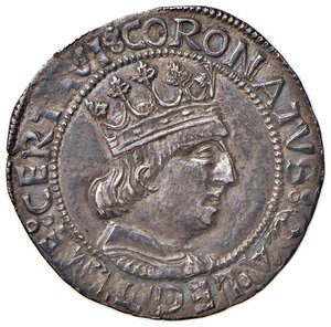 obverse: NAPOLI Ferdinando I d’Aragona (1458-1494) Coronato con lettera A sotto la croce - MIR 68/1 AG (g 3,85) R Frattura del tondello, bella patina di vecchia raccolta. qSPL