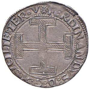 reverse: NAPOLI Ferdinando I d’Aragona (1458-1494) Coronato con lettera A sotto la croce - MIR 68/1 AG (g 3,85) R Frattura del tondello, bella patina di vecchia raccolta. qSPL