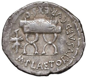 reverse: Plaetoria - M. Plaetorius M. f. Cestianus - Denario (67 a.C.) Busto di Cibele a d. - R/ Sedia curule - B. 3; Cr. 409/2 AG (g 3,70) Striature al D/. BB+