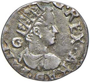 obverse: NAPOLI Filippo III (1598-1621) Mezzo carlino - Magliocca 42 AG (g 1,09) RRR Bella patina iridescente. SPL