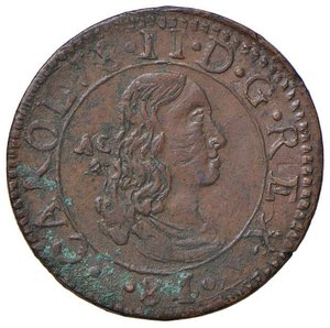 obverse: NAPOLI Carlo II (1674-1700) Tornese 1681 - Magliocca 64 CU (g 4,71) RR Qualche deposito verde ma di conservazione eccezionale per questo tipo di moneta. SPL