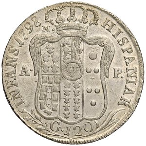 reverse: NAPOLI Ferdinando IV (1759-1799) Piastra 1798 - Magliocca 259 AG (g 27,59) Macchie nere al bordo. SPL/qFDC