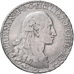 obverse: NAPOLI Ferdinando IV (1759-1799) Ducato 1785 sigla B P - Magliocca 261 AG (g 22,54) RRR Nei ducati d’argento il re indossa una corazza con l’egida sul petto in cui è chiaro il profilo. Questo esemplare invece presenta un diverso disegno, forse una testa di leone. Esemplare comunque molto interessante e da studiare. MB+/qBB