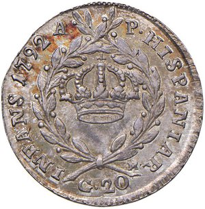 reverse: NAPOLI Ferdinando IV (1759-1799) 20 Grana 1792 - Magliocca 279 AG (g 4,56) RR Bella patina. SPL/SPL+