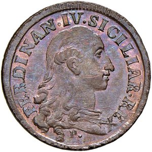 obverse: NAPOLI Ferdinando IV (1759-1799) Grano 1792 - Magliocca 317 CU (g 7,10) Graffio sulla guancia al D/ ma bellissimo esemplare in rame rosso. FDC