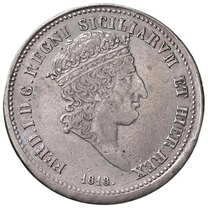 obverse: NAPOLI Ferdinando I (1816-1825) Mezza piastra 1818 - Magliocca 447 AG (g 13,69) R Interessante tondello concavo e non perfettamente centrato, assai raro. BB