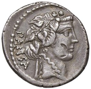 obverse: Vibia - C. Vibius C. n. Pansa Caetronianus - Denario (48 a.C.) Testa ornata di fiori di Libero a d. -  R/ Cerere andante a d. con due torce, davanti a lei, un aratro - B. 16; Cr. 449/2 AG (g 3,53) Contromarche al D/, graffi diffusi. qSPL