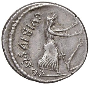 reverse: Vibia - C. Vibius C. n. Pansa Caetronianus - Denario (48 a.C.) Testa ornata di fiori di Libero a d. -  R/ Cerere andante a d. con due torce, davanti a lei, un aratro - B. 16; Cr. 449/2 AG (g 3,53) Contromarche al D/, graffi diffusi. qSPL