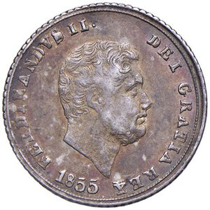 obverse: NAPOLI Ferdinando II (1830-1859) Carlino 1855 - Nomisma 1072 AG (g 2,32) Graffi di conio al R/. BB+/qSPL