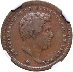 obverse: NAPOLI Ferdinando II (1830-1859) 2 Tornesi 1842 - Magliocca 734 CU In slab NGC VF 35 BN cod. 3937610-008. VF 35 BN