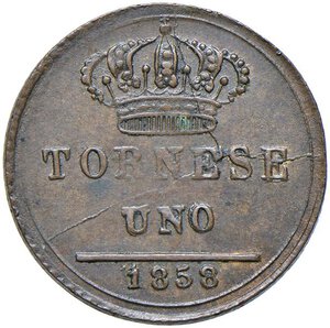 reverse: NAPOLI Ferdinando II (1830-1859) Tornese 1858 - Magliocca 783 CU (g 2,73) Difetto di tondello al R/.. BB