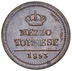 reverse: NAPOLI Ferdinando II (1830-1859) Mezzo tornese 1853 - Magliocca 802 CU (g 1,51). FDC