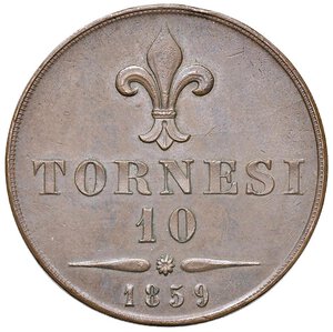 reverse: NAPOLI Francesco II (1859-1860) 10 Tornesi 1859 - Magliocca 809 CU (g 30,32) Colpetto al bordo. SPL