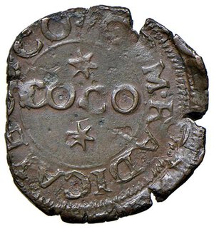 obverse: PASSERANO Anonime dei Radicati (1581-1598) Quarto 1581 - MIR 921 MI (g 1,32) RR Biona conservazione per il tipo. Con cartellino di vecchia raccolta.. BB+