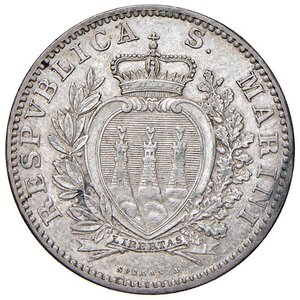 obverse: SAN MARINO 2 Lire 1906 - Gig. 26 AG (g 10,01). BB