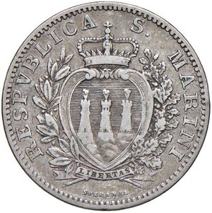 obverse: SAN MARINO 2 Lire 1906 - Gig. 26 AG (g 9,95). BB