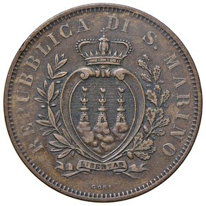 obverse: SAN MARINO 10 Centesimi 1875 - Gig. 30 CU (g 9,99). BB