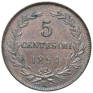 reverse: SAN MARINO 5 Centesimi 1894 - Gig. 39 CU (g 5,07) Con cartellino da vecchia raccolta. FDC