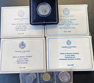 obverse: SAN MARINO Dittici Seul 1988, Calcio 1990, Olmpiadi 1991, Olimpiadi 1992, 1.000 Lire 1994 Lillehammer FS, Divisionale 1972 senza astuccio. FDC-FS