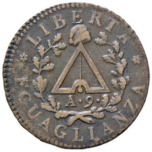 obverse: TORINO Repubblica Subalpina (1800-1802) 2 Soldi A. 9 - Gig. 5 CU (g 10,72) Con cartellino di vecchia collezione. qBB/BB