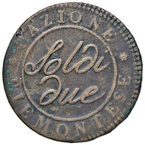 reverse: TORINO Repubblica Subalpina (1800-1802) 2 Soldi A. 9 - Gig. 5 CU (g 10,72) Con cartellino di vecchia collezione. qBB/BB