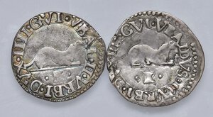 obverse: URBINO Guid Ubaldo II (1538-1574) Armellino, variante con l armellino accovacciato a d. e monogramma BC in esergo - Cavicchi 123 AG Lotto di due esemplari. BB