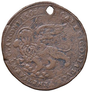 obverse: VENEZIA Pasquale Cicogna (1585-1595) Medaglia 1593 Fortezza di Palmanova - Voltolina 692 CU (g 19,01 - Ø 43 mm) Forato, graffi. MB