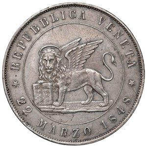 obverse: VENEZIA Governo Provvisorio (1848-1849) 5 Lire 1848 22 marzo - Gig. 2 AG (g 25,06). BB/BB+