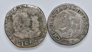 obverse: Carlo Emanuele II (reggenza, 1638-1648) Lotto di due monete come da foto. MB-qBB