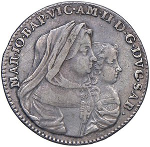 obverse: Vittorio Amedeo II reggenza della madre Maria Giovanna Battista (1675-1680) Lira 1676 - MIR 838b (R4) AG (g 6,01) RRR. BB+/qSPL