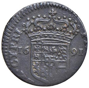 obverse: Vittorio Amedeo II, Duca (1680-1713) 2 1/2 Soldi 1691 - MIR 872b MI (g 3,17) RRRR Giglietti ruotati in senso antiorario. BB-SPL