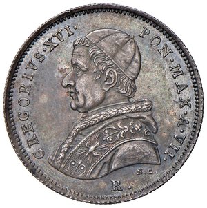 obverse: Roma - Gregorio XVI (1831-1846) 30 Baiocchi 1837 an. VII - D/ GREGORIVS XVI PON MAX A VII, busto a sinistra con zuccheto, mozzetta e stola; sotto il taglio della spalla N.C. (Incisore Nicola Cerbara). In basso segno di zecca - MIR 3106/3 Gig. 98 Ag 8,08 g RRR • Il più raro tra i millesimi di questo nominale di Gregorio XVI.. qFDC