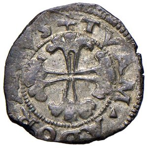 reverse: Caslae - Guglielmo II Paleologo (1494-1518) Forte Bianco - D/ GVL MAR MONFERA, nel campo G V su due righe R/ TVAM ADORAMVS, croce fogliata - MIR 205 ma con GVL MAR MONFERA anzichè GV MAR MONFER al dritto. CNI manca Mi 1,05 g • Varietà MONFERA nella leggenda anziché MONFER.. SPL